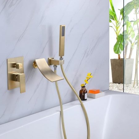 Vòi sen tắm bồn, vòi chậu lavabo âm tường mạ vàng nóng lạnh mạ vàng Miken MKS-5068G (Bóng hoặc mờ)