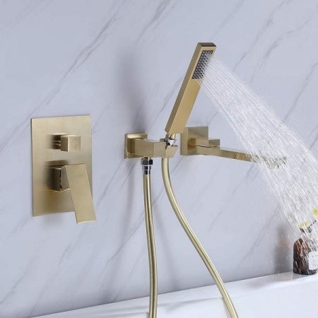 Vòi sen tắm bồn, vòi chậu lavabo âm tường mạ vàng nóng lạnh Miken MKS-5070G (Bóng hoặc mờ)